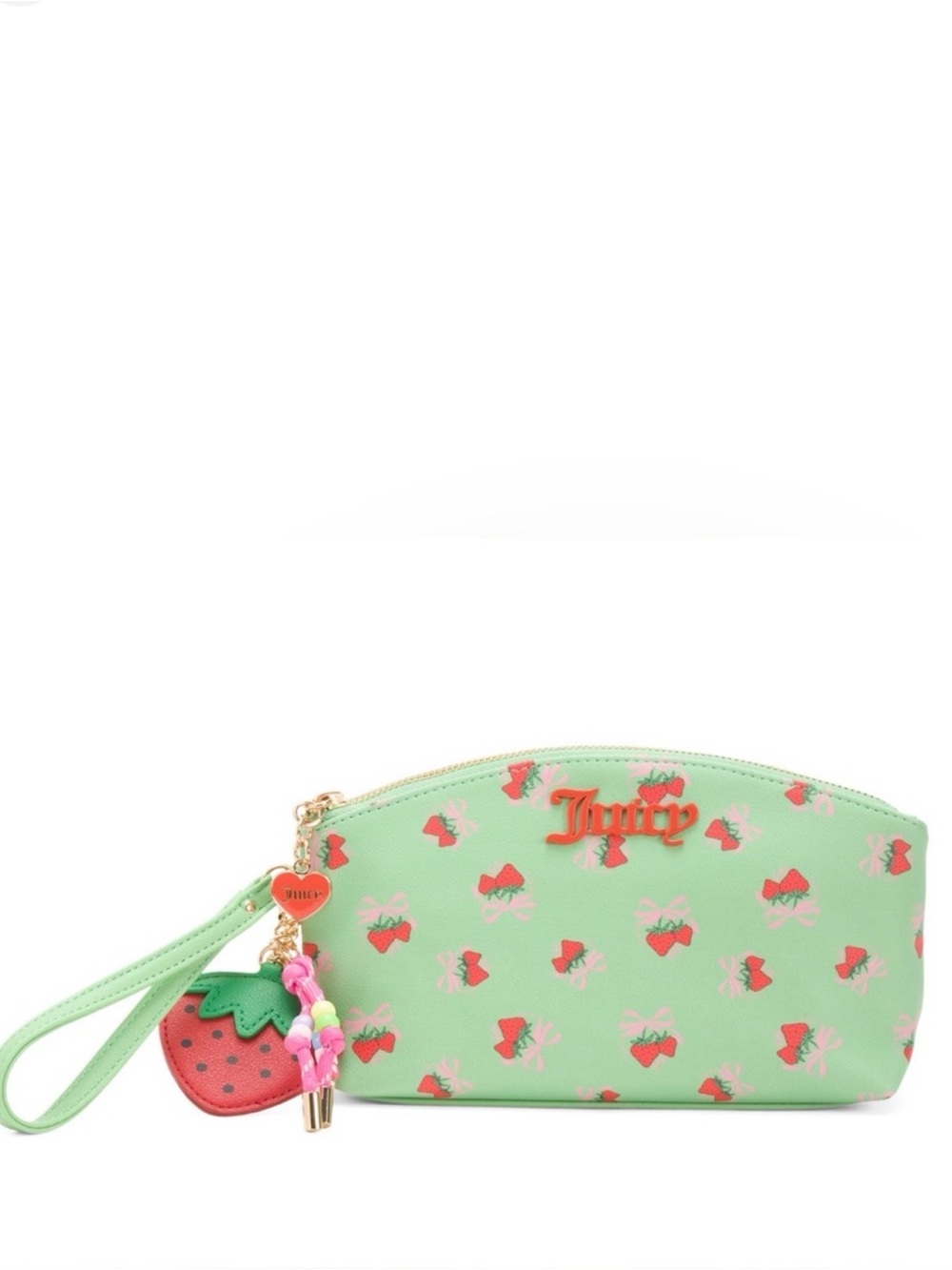Juicy Couture Mint Green Strawberry Print Wristlet with Charm